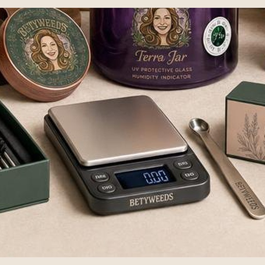 Precision Set da linha Betyweeds — Balança de 0,01 g e colher de microdosagem, para a dose ser sempre a mesma.